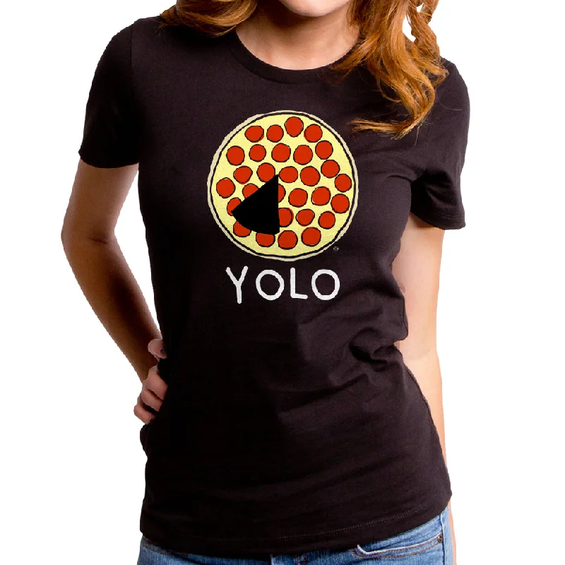 YOLO Pizza Women's T-Shirt Mesh Blend Leather Blend Suede Blend