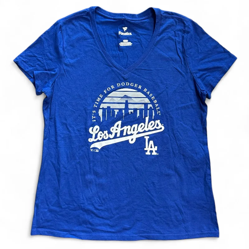 Los Angeles Dodgers Women's It's Time V-Neck T-Shirt - Black Satin Blend Silk Blend Wool Blend