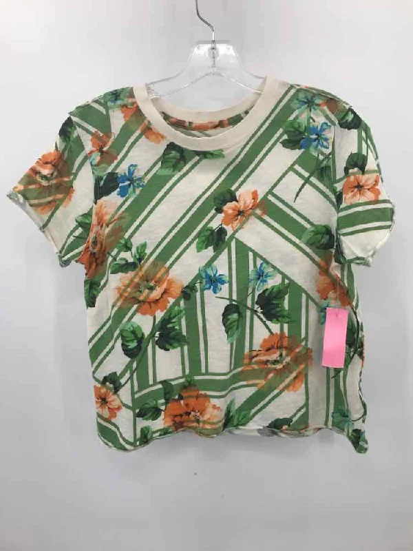 Pre-Owned Maeve Green Size XS Floral T-shirt Mesh Blend Leather Blend Suede Blend