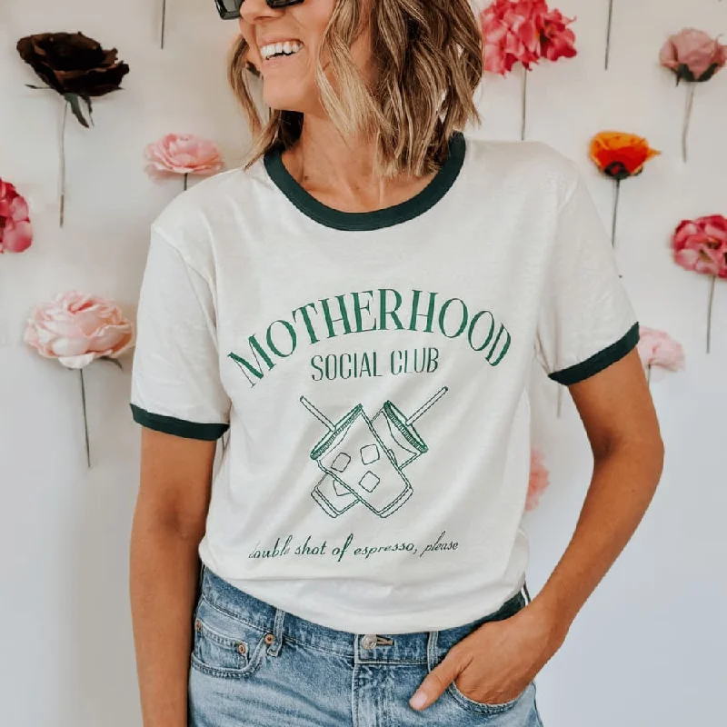 Motherhood Social Club Ringer Tee Hooded Caped Shawl Collar