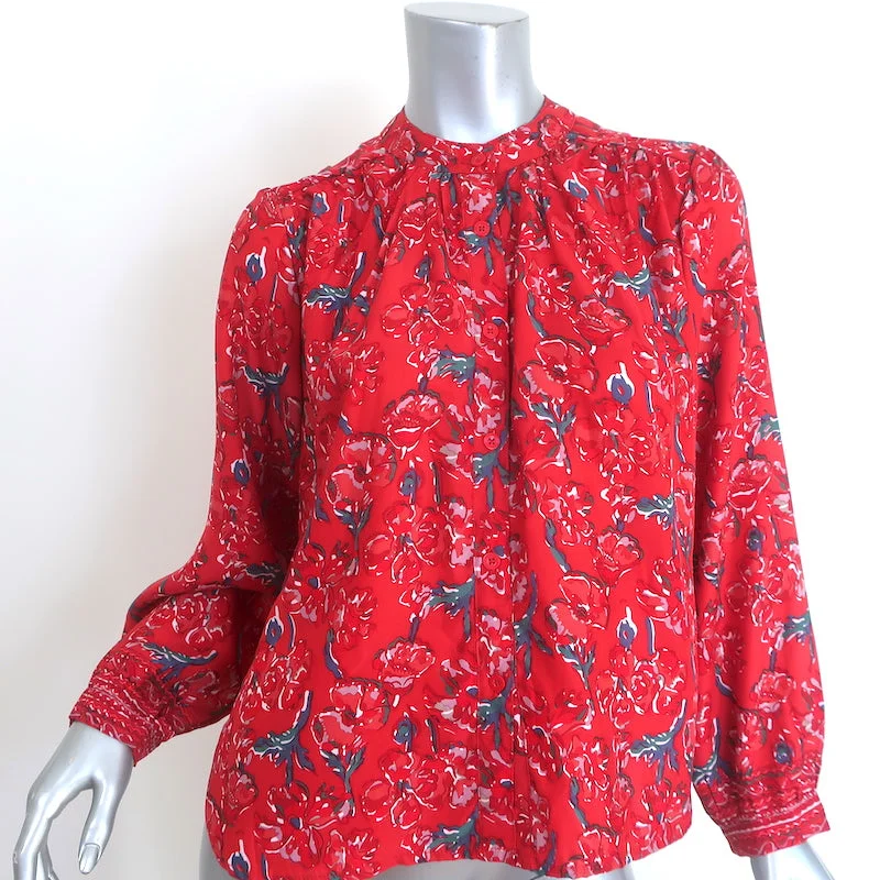 Natalie Martin Tolan Shirt Red Floral Print Silk Size Extra Small NEW Nylon Fabric Polyester Fabric Spandex Fabric