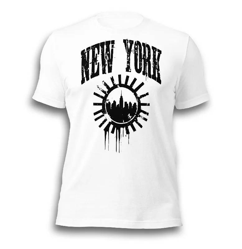 NEW YORK DISTRESSED WHITE UNISEX T-SHIRT Solid Print Embellished