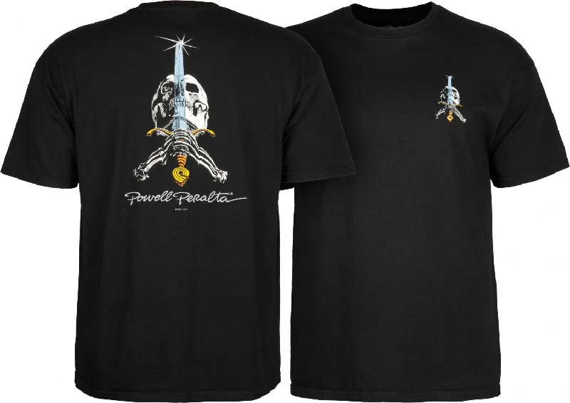 Powell Peralta Skull & Sword T-shirt - Black Notch Collar Peter Pan Collar Cowl Neck