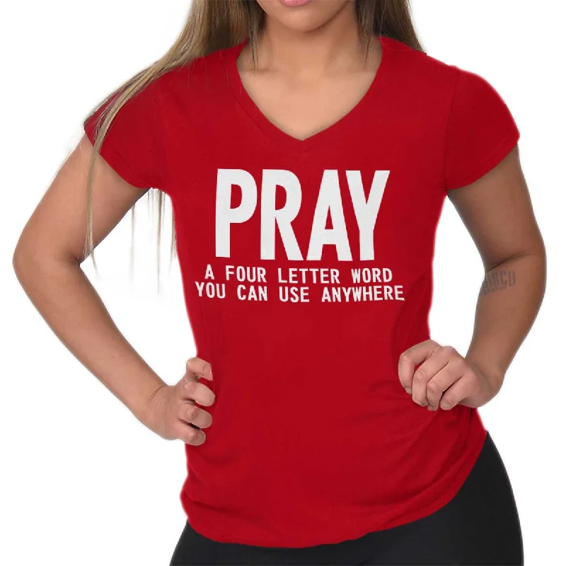 Pray Junior Fit V-Neck T Shirt Machine Wash Dry Clean Hand Wash