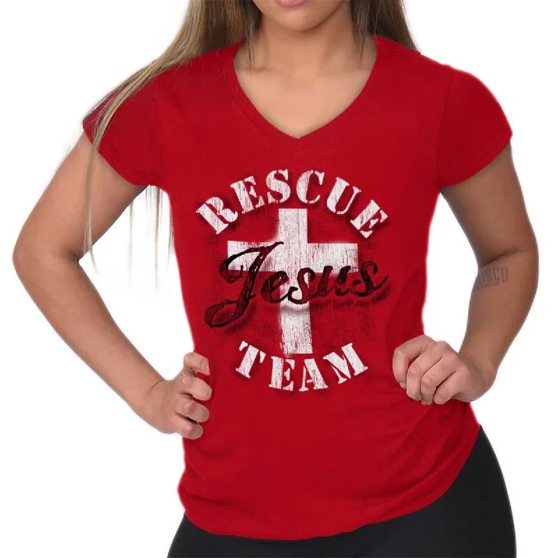 Rescue Team Junior Fit V-Neck T-Shirt Houndstooth Herringbone Solid