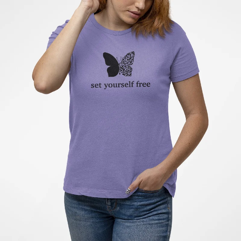 SET YOURSELF FREE  PRINTED TSHIRT - VIOLET Striped Floral Plaid