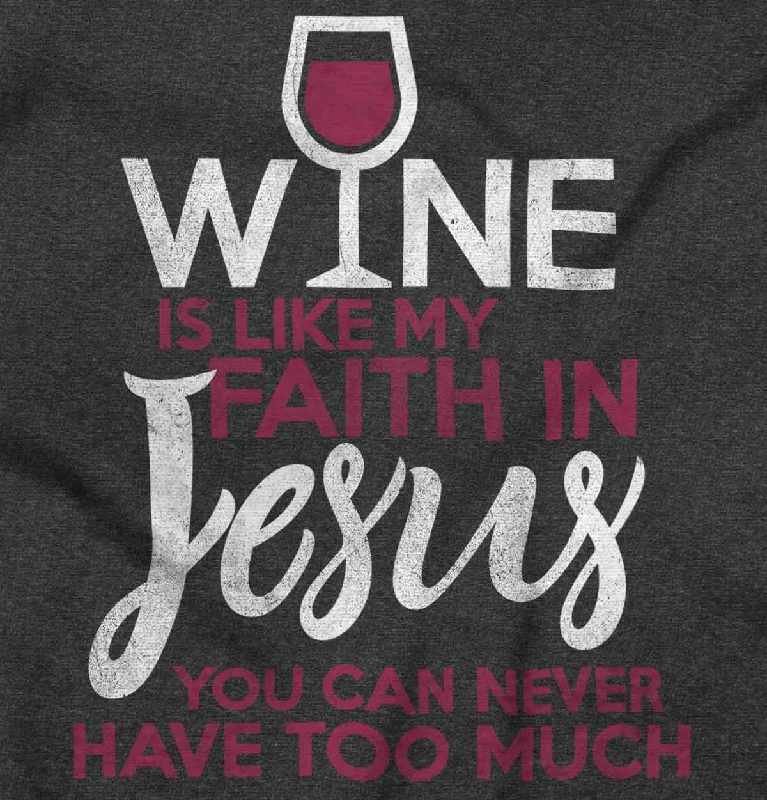 Wine Faith Jesus Junior Fit V-Neck T Shirt Chenille Blend Fleece Blend Nylon Blend