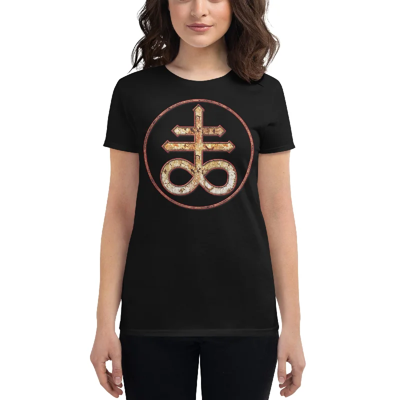 Withered Evil Satan's Cross Leviathan Symbol Women's Short Sleeve Babydoll T-shirt Hooded Caped Shawl Collar