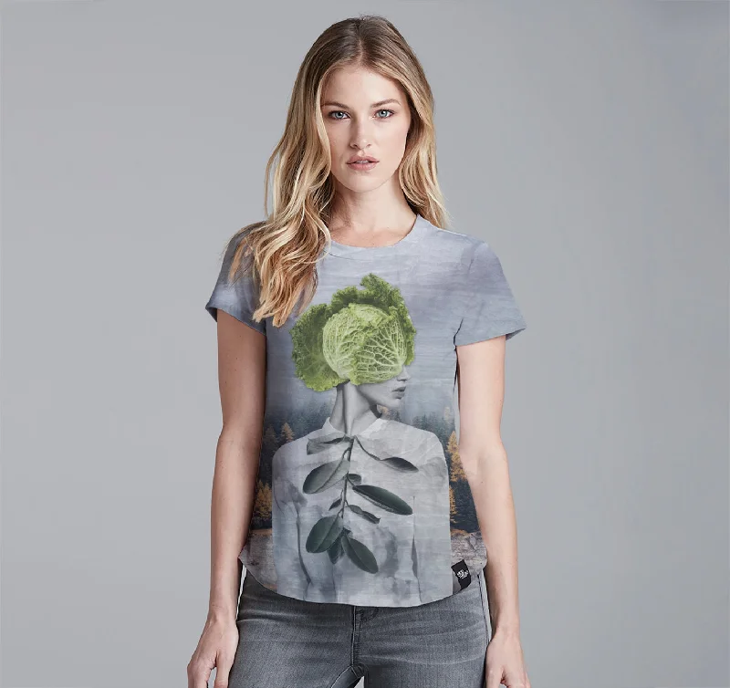 Womens Crew Tee, Cabbage Fairy Mesh Canvas Denim