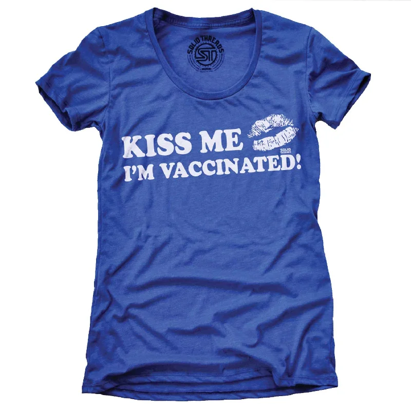 Women's Kiss Me I'm Vaccinated T-shirt | Supports World Health Houndstooth Herringbone Solid