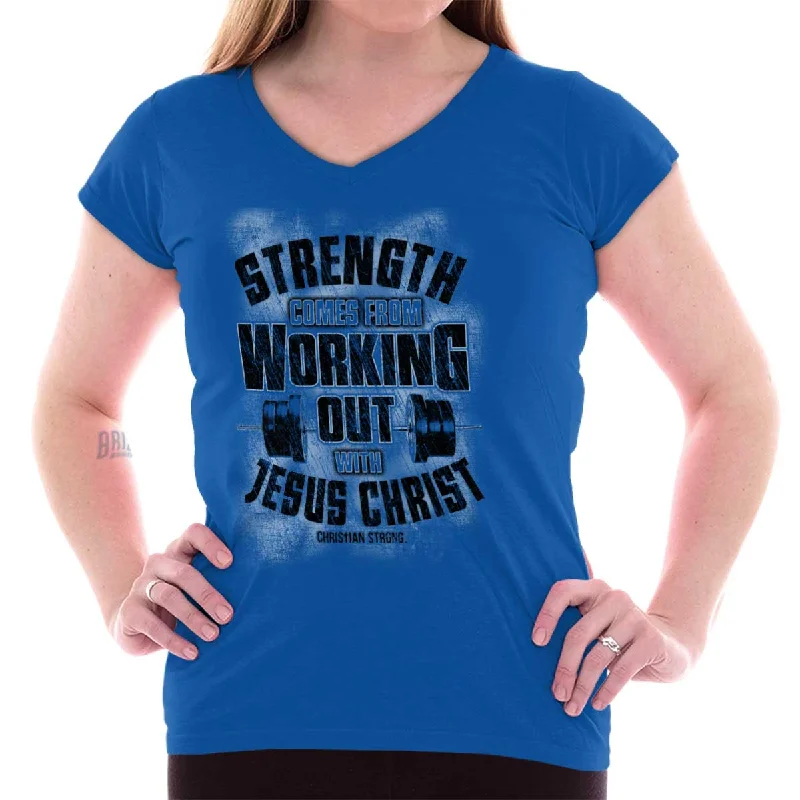 Working Out With Christ Junior Fit V-Neck T-Shirt Elasticated Padded Insulated