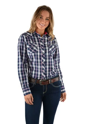 Wrangler Ladies Jaclyn Check Western L/S Shirt- X2W2127779 - ON SALE Spandex Blend Rayon Blend Denim Blend