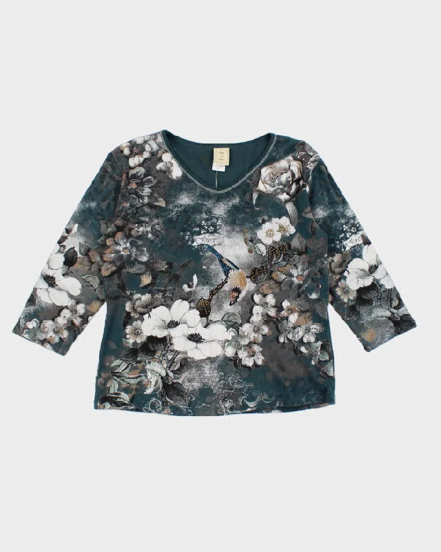 Y2k 00s Jess And Jane Floral Pattern Long Sleeve T-shirt - S Nylon Fabric Polyester Fabric Spandex Fabric