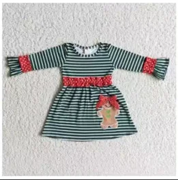 6 B13-20 Christmas Red Green Gingerbread Embroidery Girls Long Sleeve Dresses Tunics Distressed trendy