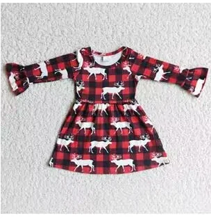 Clearance 6 B2-21 Christmas Red Deer  Girls Long Sleeve Dresses Tunics Ceremony elegant