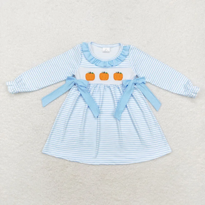 Baby Girl Blue Stripes Embroidery Pumpkin Knee Length Dress Tunics Formal black