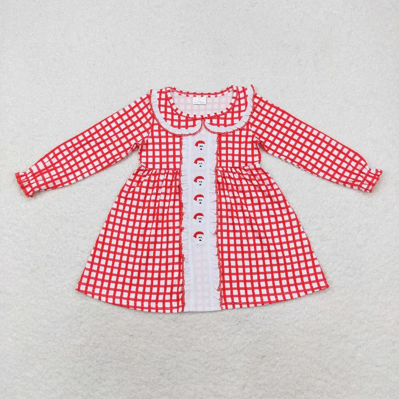 Baby Girl Embroidery Christmas Santa Red Plaid Dress Tunics Long Elegant