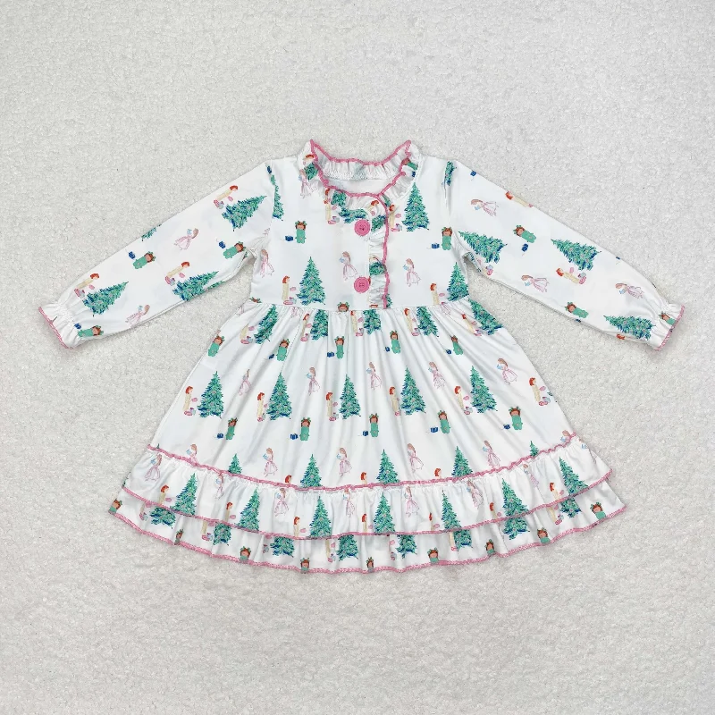 Baby Girl Long Sleeves Christmas Tree Gifts Gown Dress sweetheart Neckline Romantic