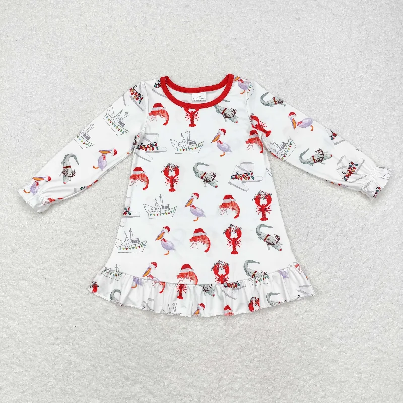 Baby Girl Long Sleeves Crawfish Boats Christmas Dress Tunics New arrival