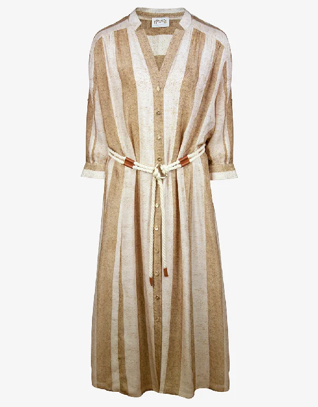 Belted Long Dress - Sand Ivory Tunics Vintage classic