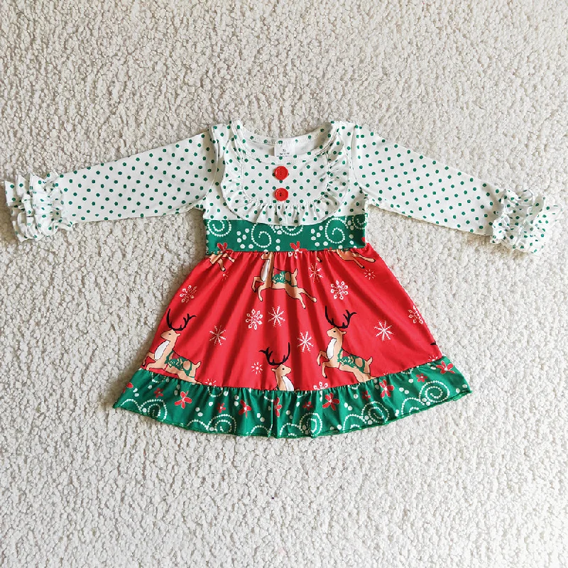 Boutique Girls Dress Long Sleeve Christmas Kids Dress 6 A26-14 Tunics Distressed trendy