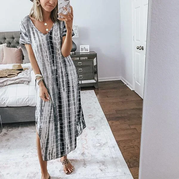 Casual Maxi Split Tie Dye Plus Size Long Dresses Elegant Long Evening