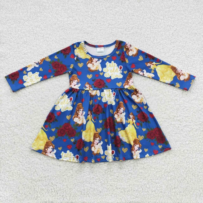 GLD0228 tale rose love cartoon princess blue long-sleeved dress Tunics Cozy comfortable