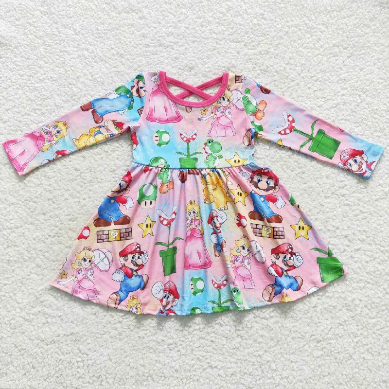 GLD0324 Cartoon Princess Mario Colorful Long Sleeve Dress Tunics Exclusive limited