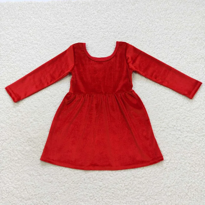 GLD0335 Gold velvet red long-sleeved dress Tunics Long Elegant