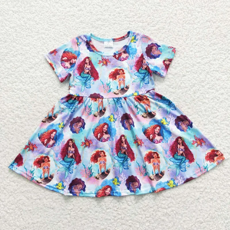 GSD0479 Cartoon Mermaid Princess Short Sleeve Dress Tunics Cozy soft