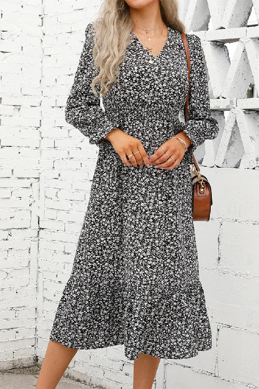 Long Sleeve Floral Print Midi Fall Dress Tunics Luxurious premium