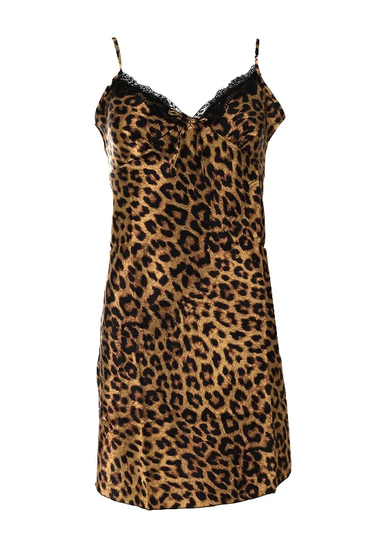 Serafina Collection Animal Satin Strappy Nightdress, Brown Tunics Yoga stretchy