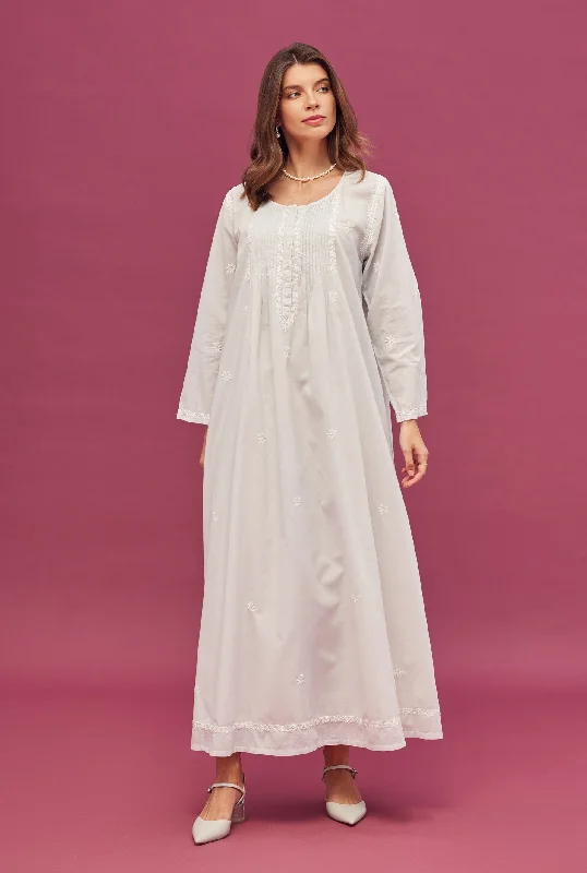 Noor Powder Blue Full Sleeve Nightdress Boatneck Modish Everyday