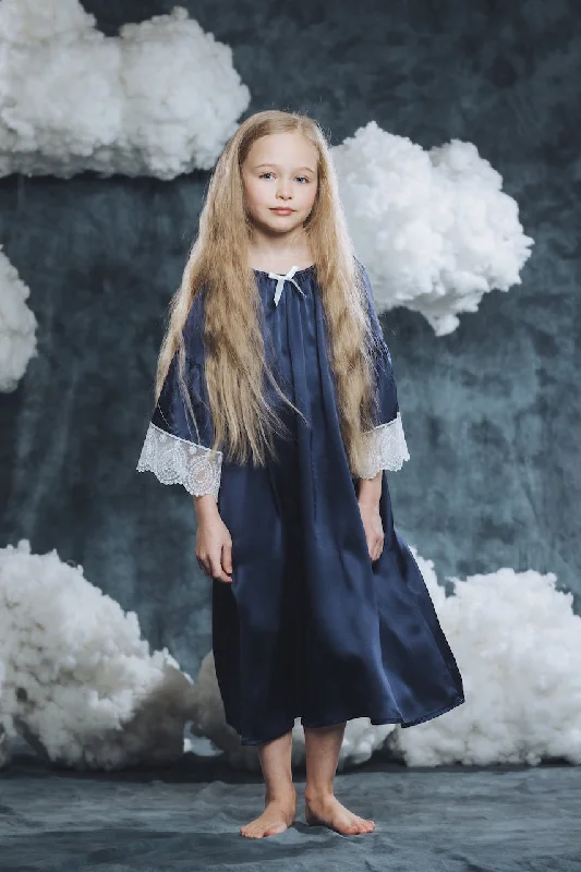 OFELIA - GIRLS SILK NIGHTDRESS NAVY BLUE Tunics Cozy soft