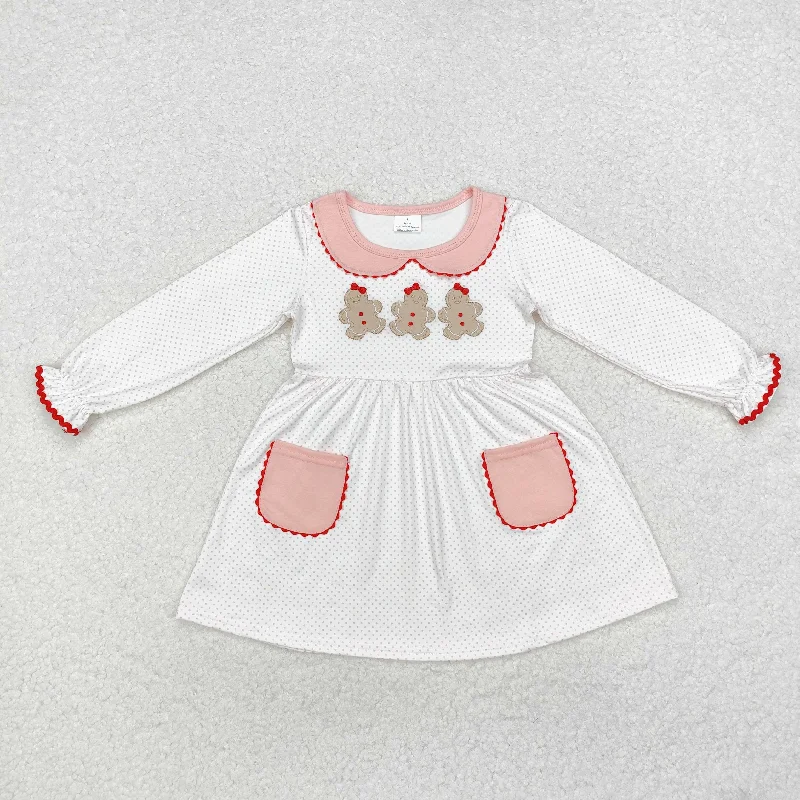 Baby Girl Christmas Embroidery Gingerbread Pink Pockets Dress Tunics Practical durable