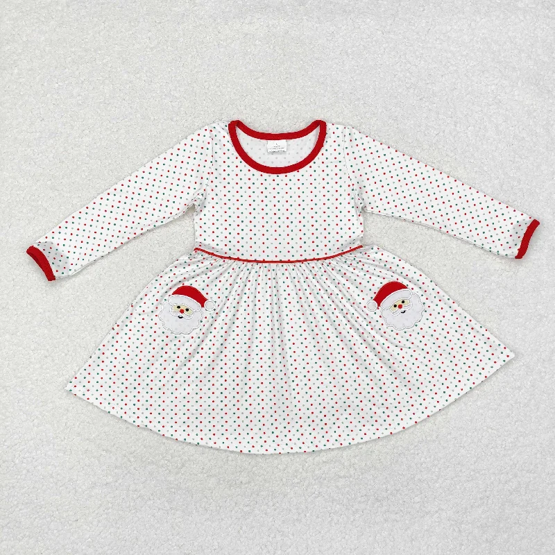 Baby Girl Long Sleeves Embroidery Christmas Santa Dots Dress Tunics Fashionable trendy