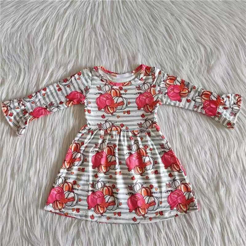 Promotion $5.5/set flower long sleeve girls dress Tunics Chic fashionable