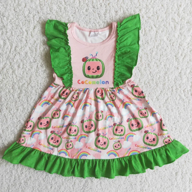 Promotion $5.5/set green short sleeve girls dress Tunics Winter warm