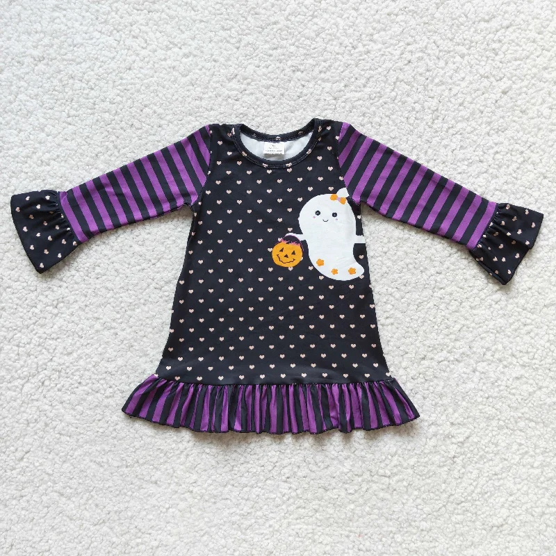 Promotion $5.5/set Halloween black long sleeve girls dress Floral Print girly