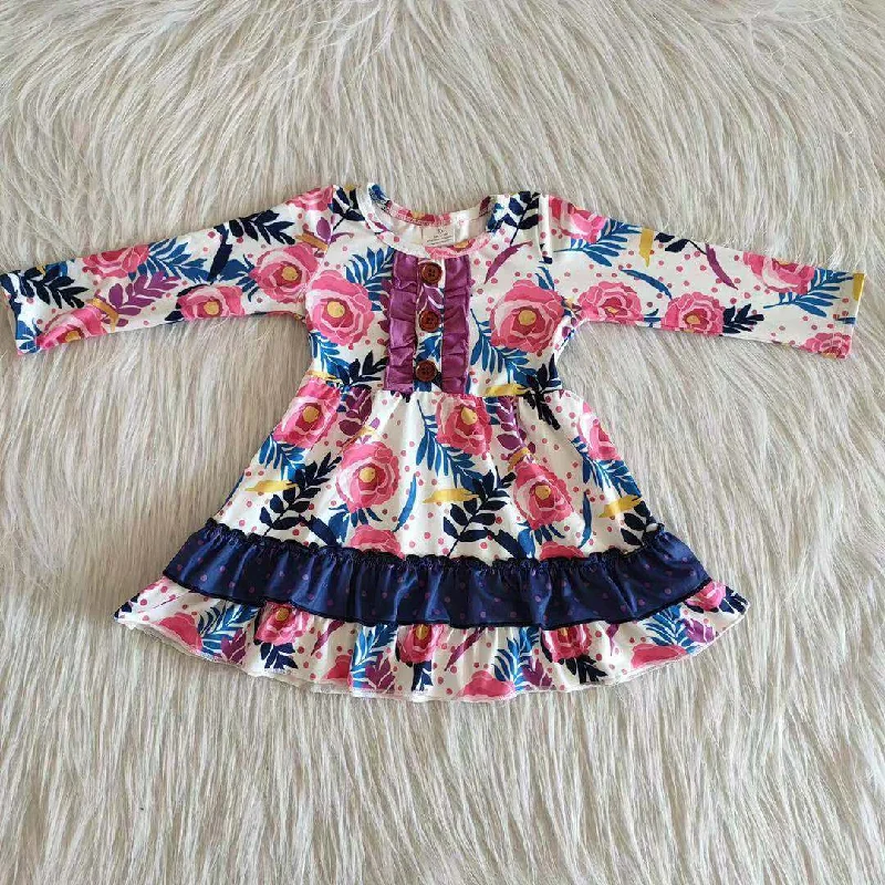 Promotion $5.5/set flower long sleeve girls dress Tunics Versatile functional