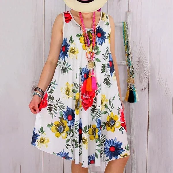 Vacation Sleeveless Printed Dress Tunics Luxurious premium