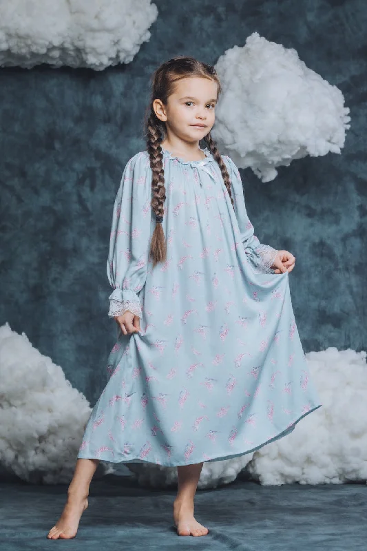 VICTORIA - CHILDREN'S NIGHTDRESS BLUE BIRDS Tunics Yoga stretchy