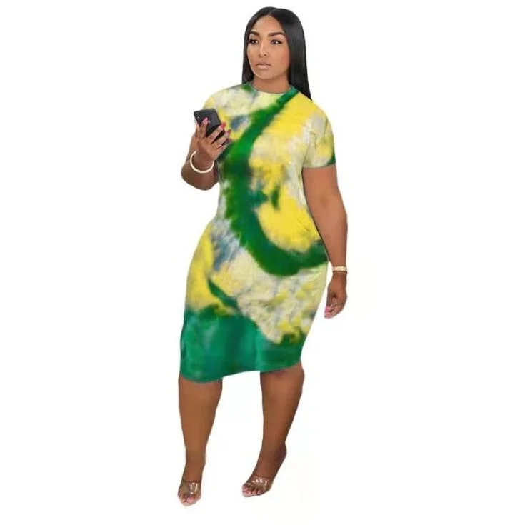 Wholesale women's fashion plus size tie-dye printed dress S-5XL(CL8718) Tunics Winter warm