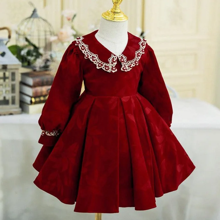 Girl Christmas Dress Baby Girl Dress Toddler Winter Doll Collar Red First Communion Princess Dress Tunics Hiking breathable