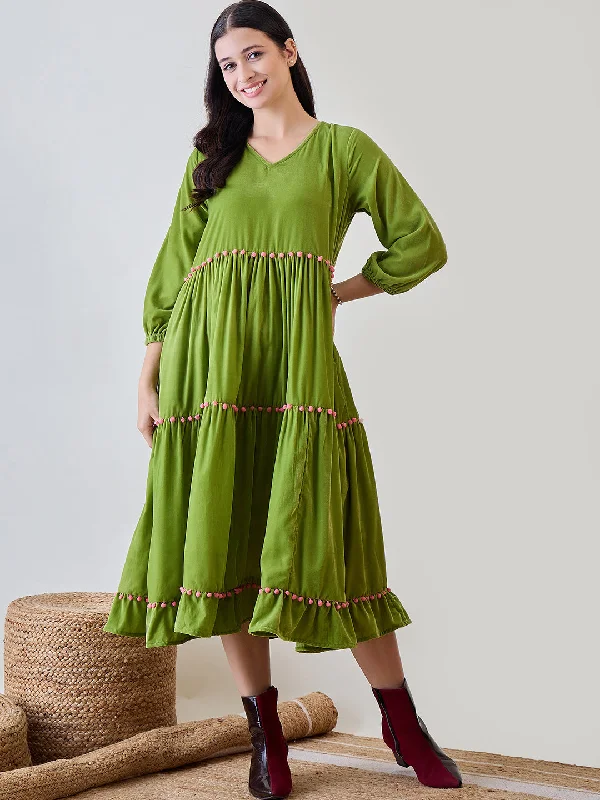 Women's Green Polyester Solid Plain Nightdress - The Kaftan Company A-Line Day Work