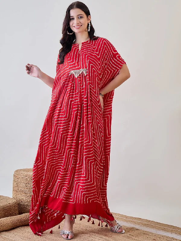 Women's Red Silk Tie & Dye Nightdress - The Kaftan Company Tunics Stylish modern