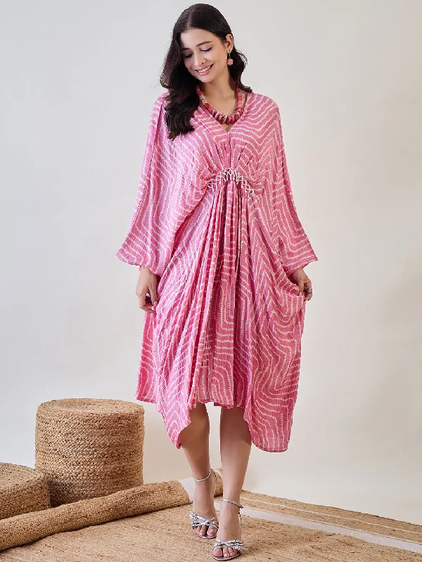 Women's Pink Silk Tie & Dye Nightdress - The Kaftan Company Tunics Custom made